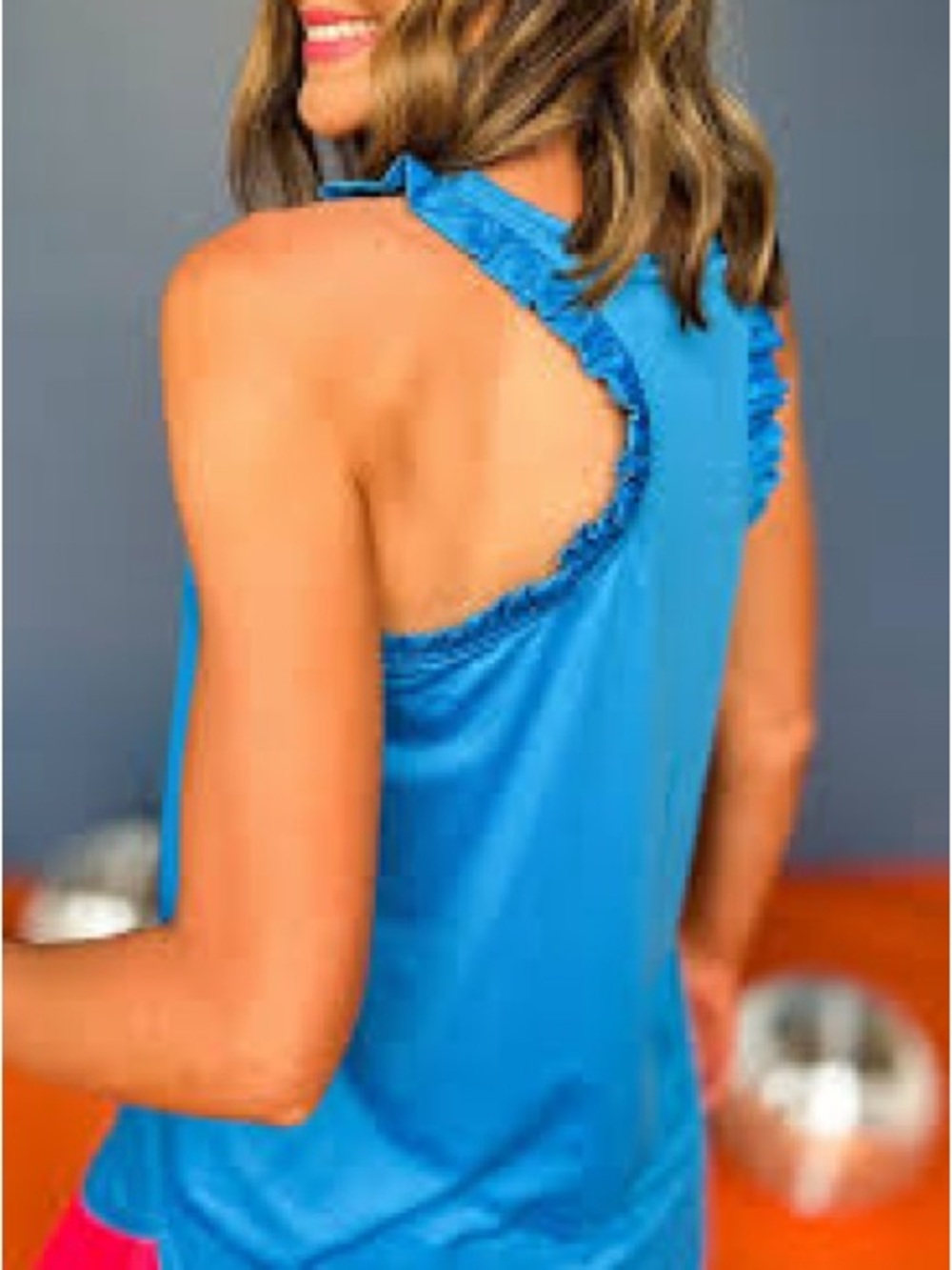 SSYS the label Honeycomb Racerback Ruffle Sleeveless Bright Blue Active Tank XS